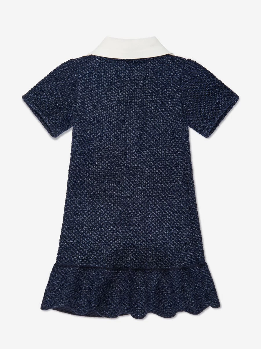 "Self Portrait Blue Sequin Knit Bow Dress for Teen Girls"