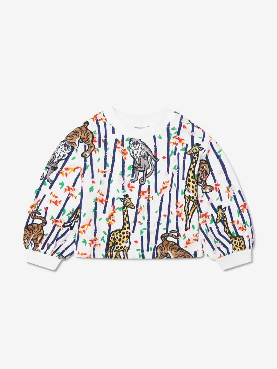 KENZO KIDS Girls' White Bamboo Jungle Sweatshirt | Casual Pullover Hoodie for Girls