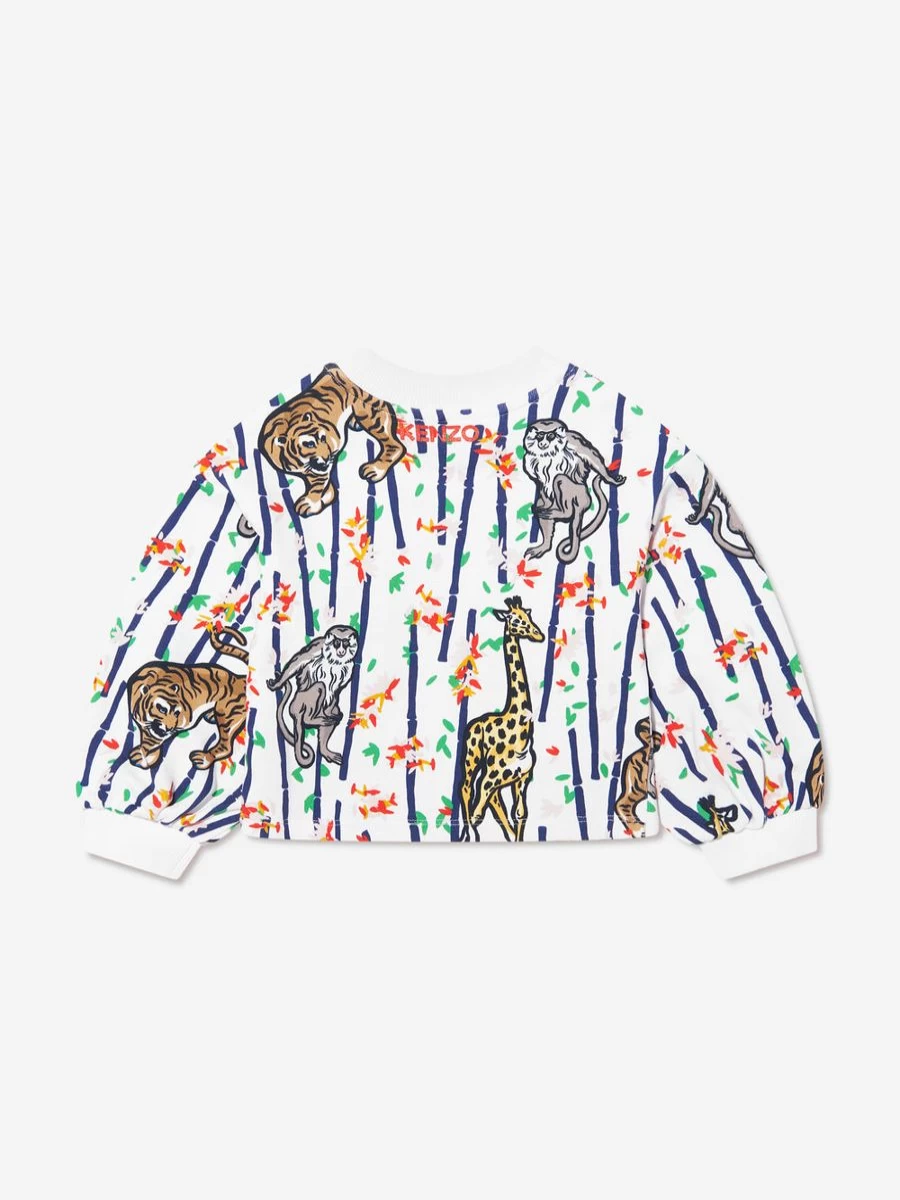 KENZO KIDS Girls' White Bamboo Jungle Sweatshirt | Casual Pullover Hoodie for Girls