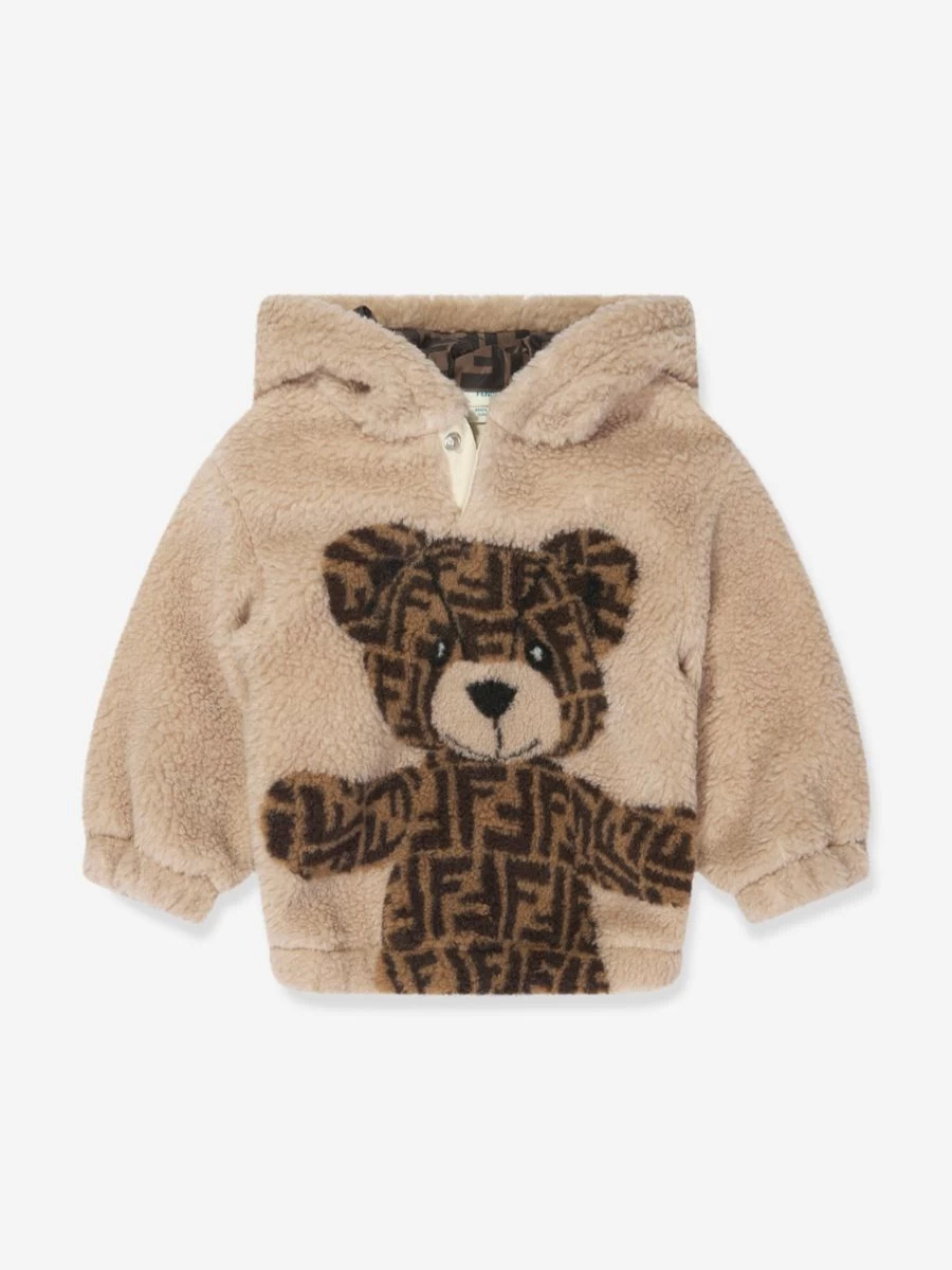 Fendi Kids Beige Wool Bear Hoodie for Baby - Soft Winter Pullover with Bear Ears