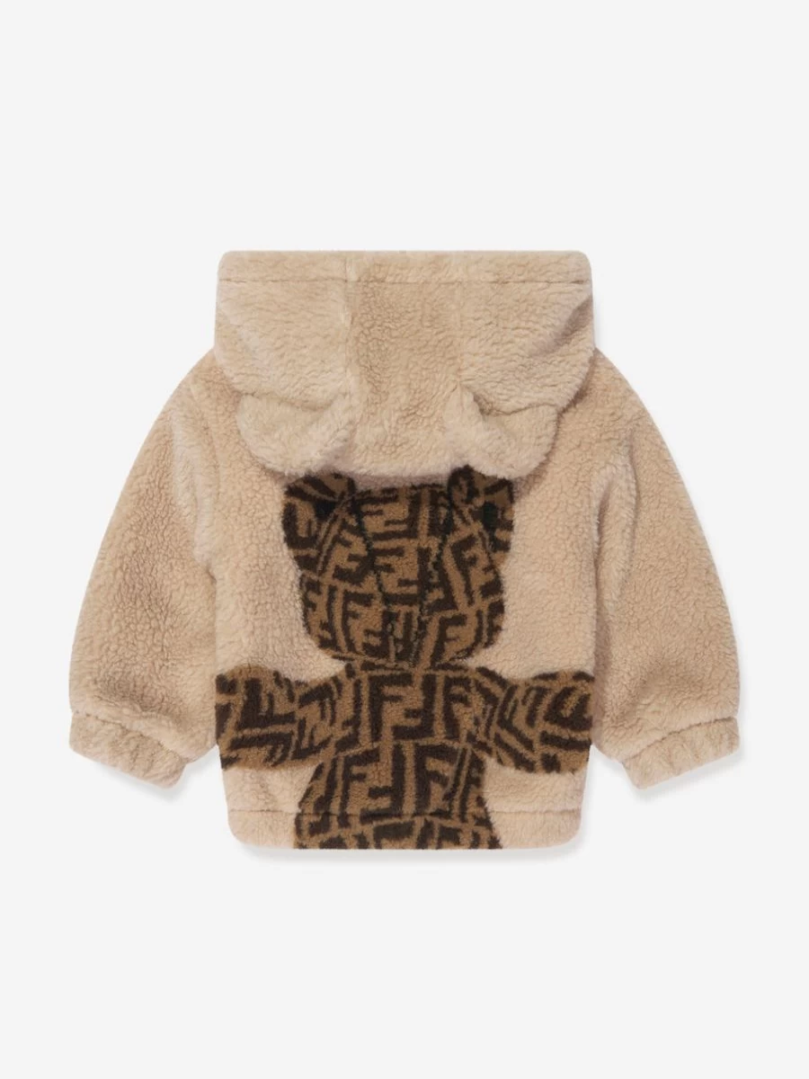 Fendi Kids Beige Wool Bear Hoodie for Baby - Soft Winter Pullover with Bear Ears