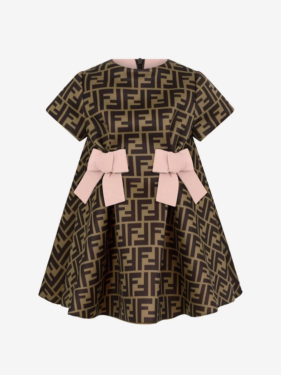 Fendi Kids Baby Girls Brown FF Logo Dress | Stylish Toddler Dresses by Childsplay Clothing