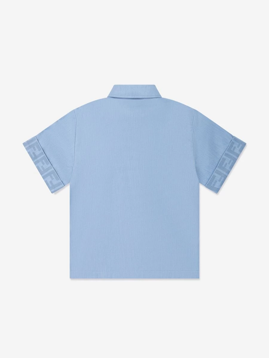 Fendi Kids Teen Boys Blue Chambray Logo Shirt