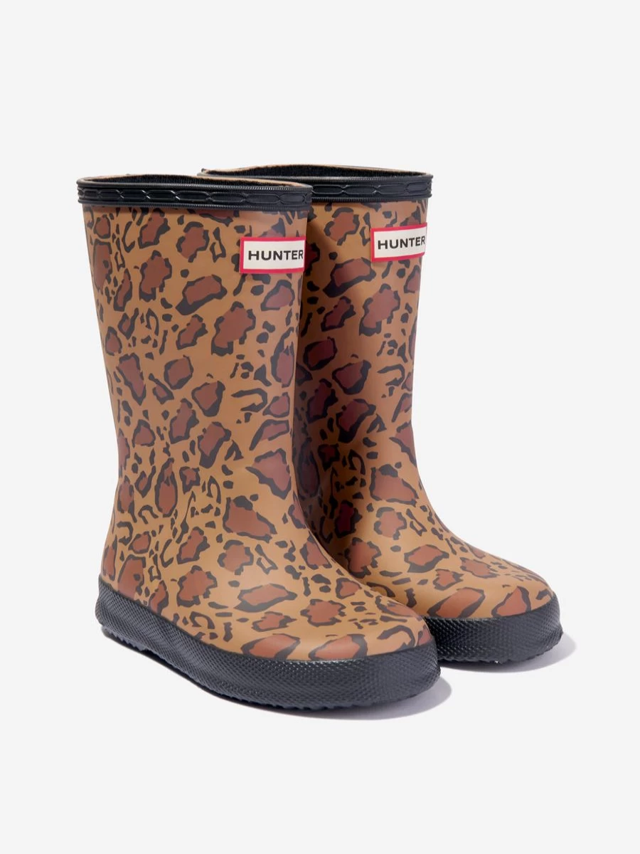Hunter Original First Classic Leopard Print Boots for Girls in Beige
