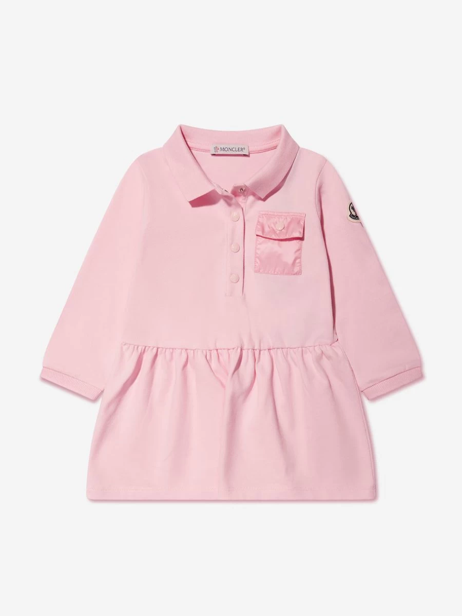 Moncler Enfant Baby Girls Pink Long Sleeve Dress with Pocket
