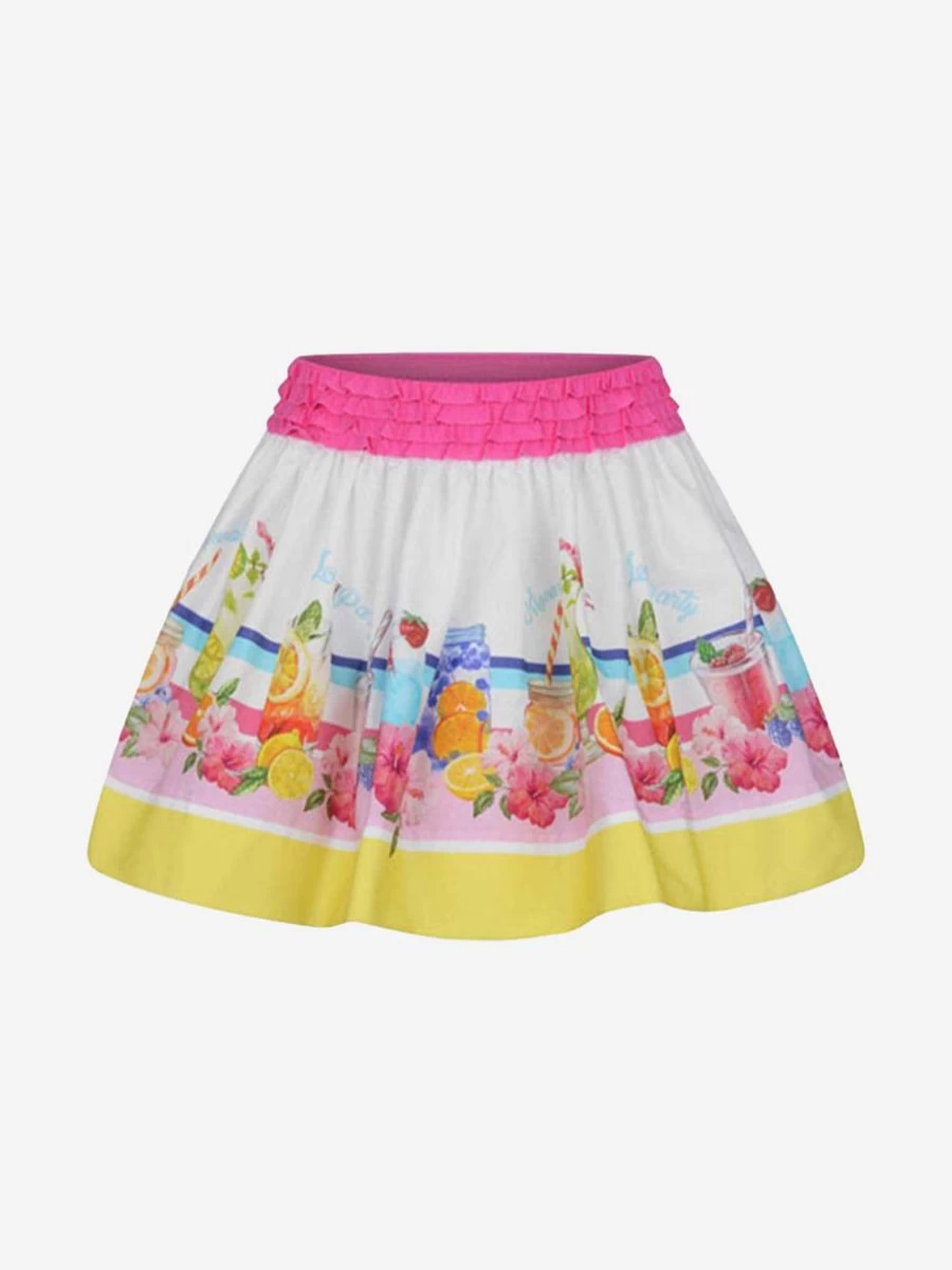 Monnalisa Girls Summer Cotton Party Skirt - Floral Printed A-Line Skirt for Toddlers