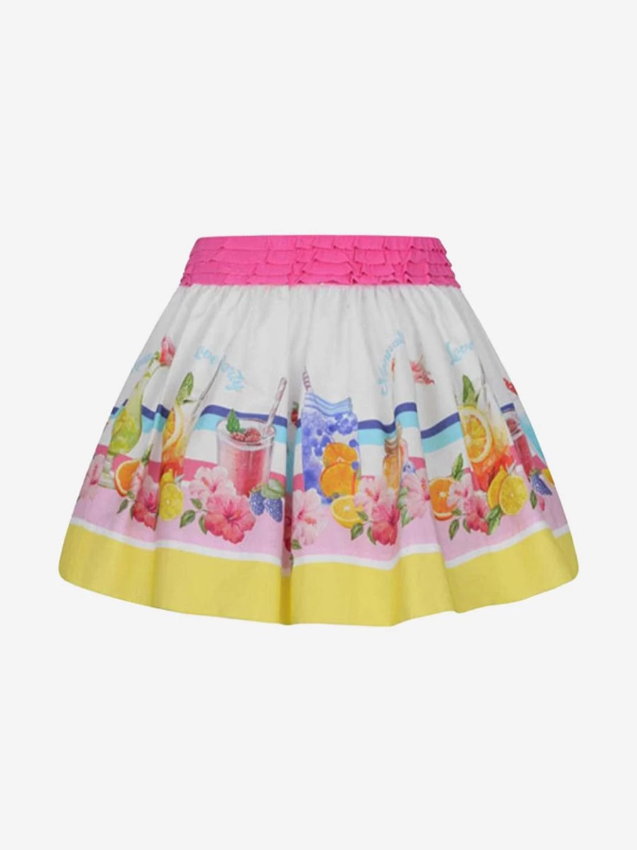 Monnalisa Girls Summer Cotton Party Skirt - Floral Printed A-Line Skirt for Toddlers