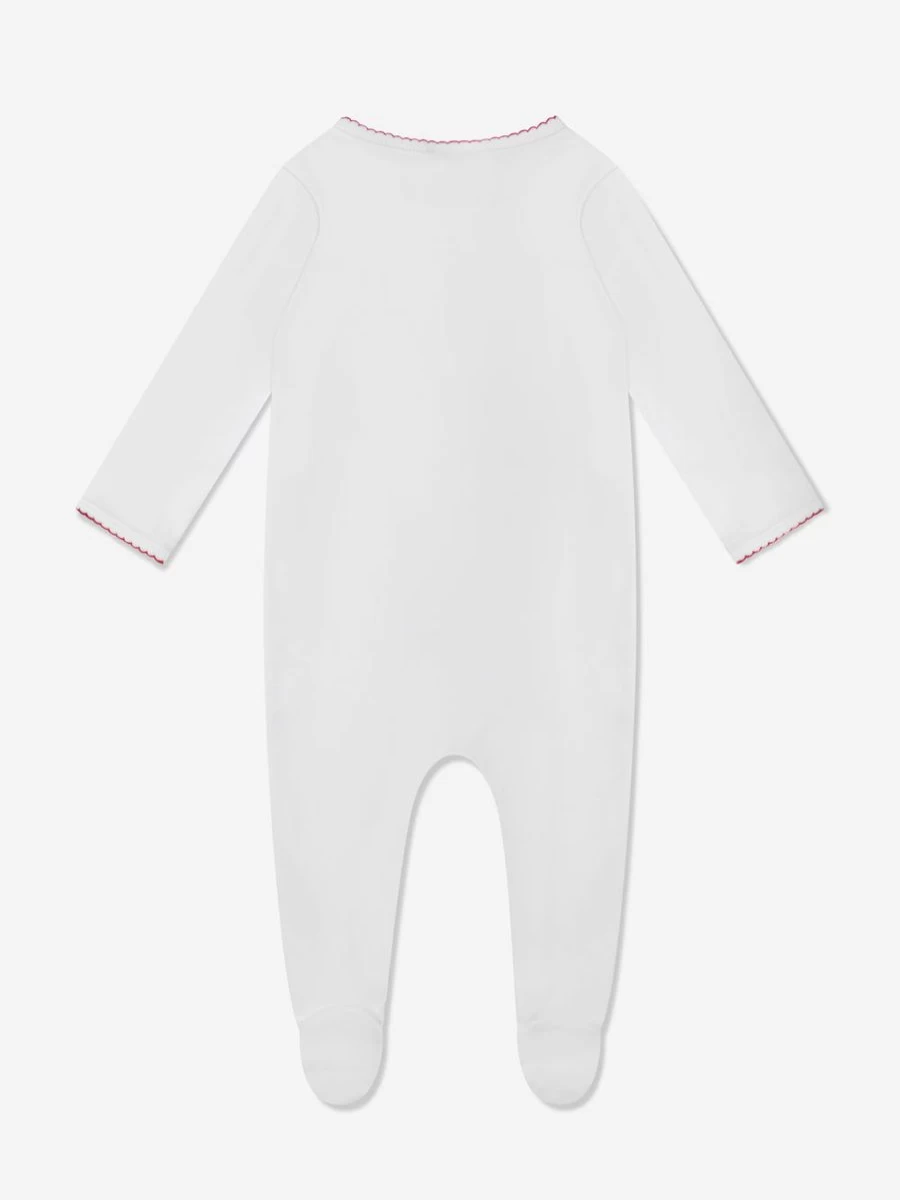 Magnolia Baby Boys Santa Embroidered White Babygrow with Winking Design