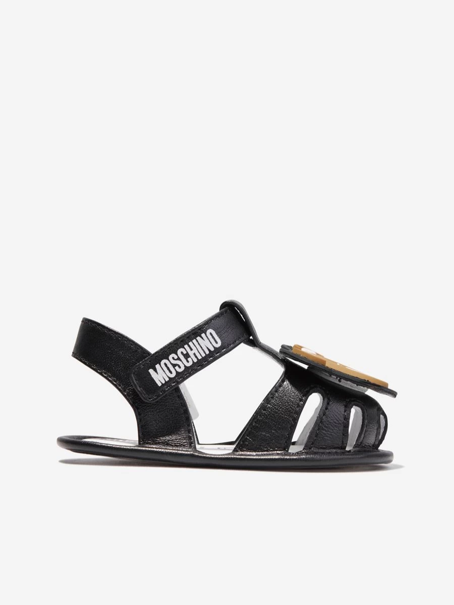 Moschino Kids Baby Black Teddy Bear Sandals for Infants Soft Comfortable First Walkers