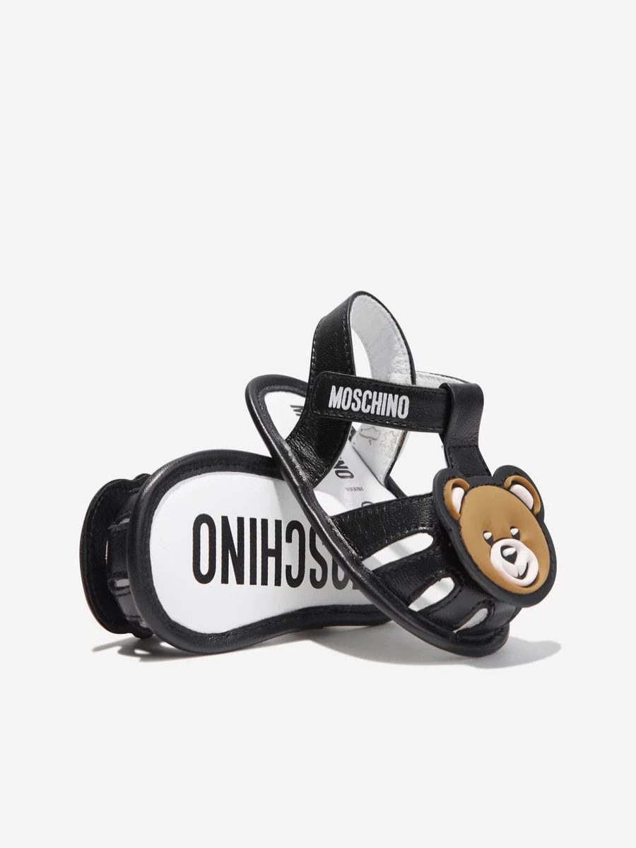 Moschino Kids Baby Black Teddy Bear Sandals for Infants Soft Comfortable First Walkers