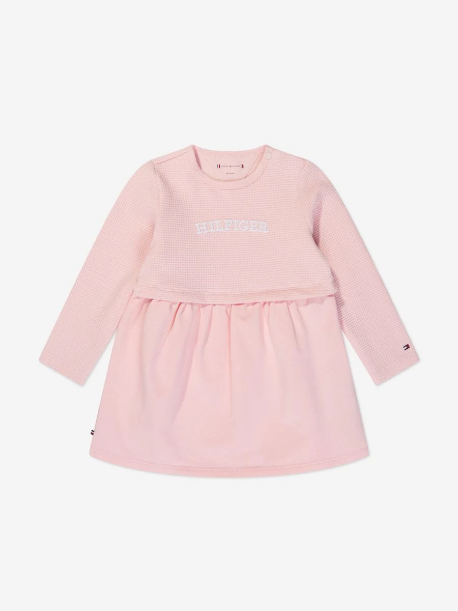 Tommy Hilfiger Baby Girls Pink Monogram Curved Hem Dress