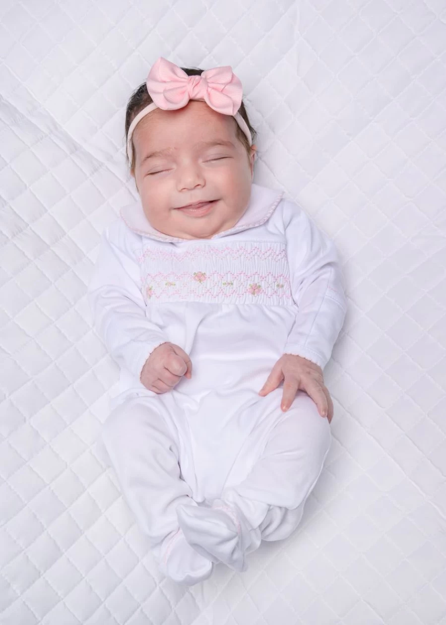 Magnolia Baby Pink Smocked Collar Babygrow for Girls - Soft & Comfortable Infant Romper