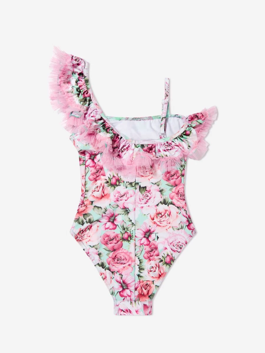 "Selini Action Teen Girls One Shoulder Pink Rose Print Swimsuit"