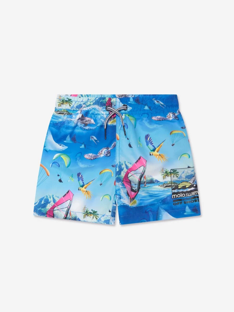 Molo Boys Blue Ocean Print Niko Swim Shorts for Kids Beachwear