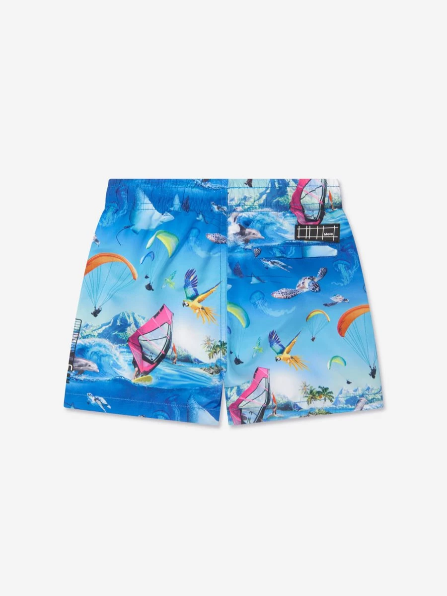 Molo Boys Blue Ocean Print Niko Swim Shorts for Kids Beachwear