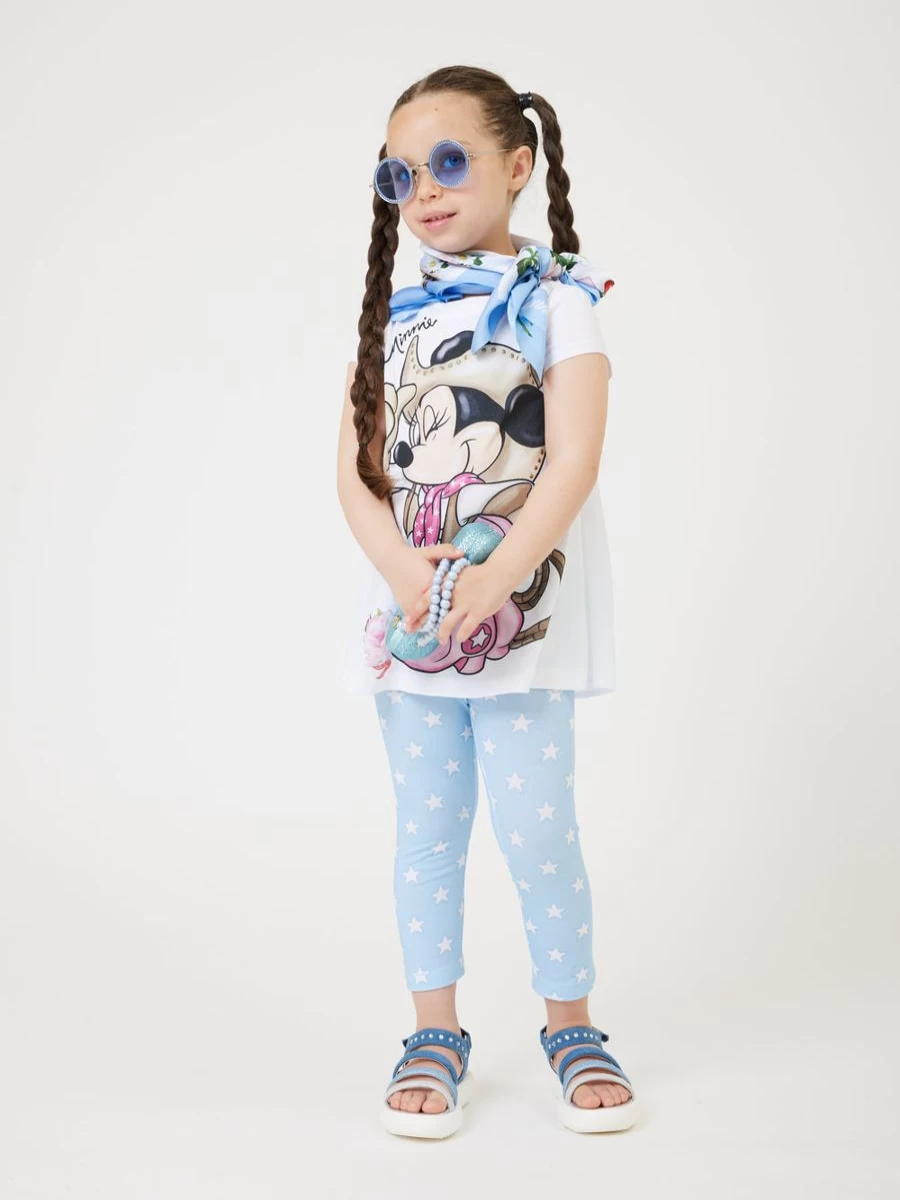 Monnalisa Girls Blue Star Print Leggings for Kids Fashion