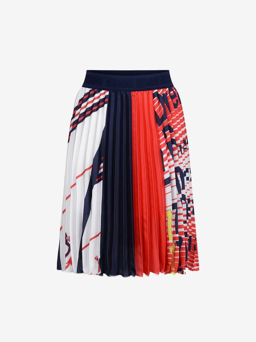 MSGM Girls Navy Pleated Skirt - Stylish & Trendy Tartan School Skirt for Kids