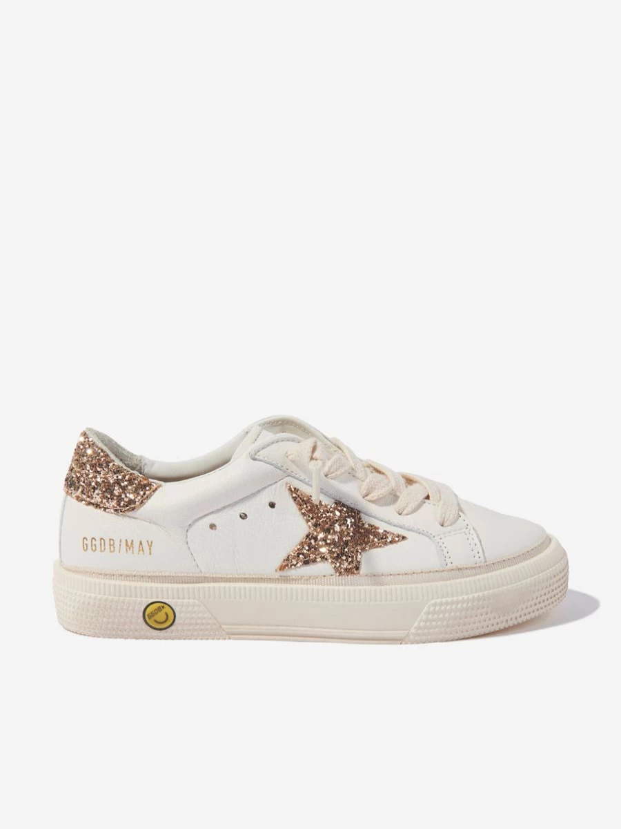 Golden Goose Kids Girls White Leather Glitter Star Heel Sneakers Trainers