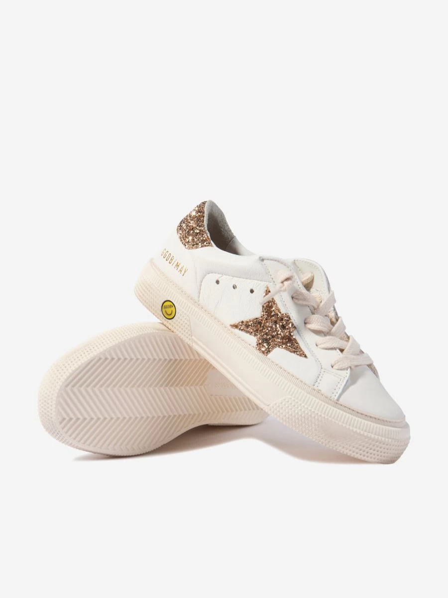 Golden Goose Kids Girls White Leather Glitter Star Heel Sneakers Trainers