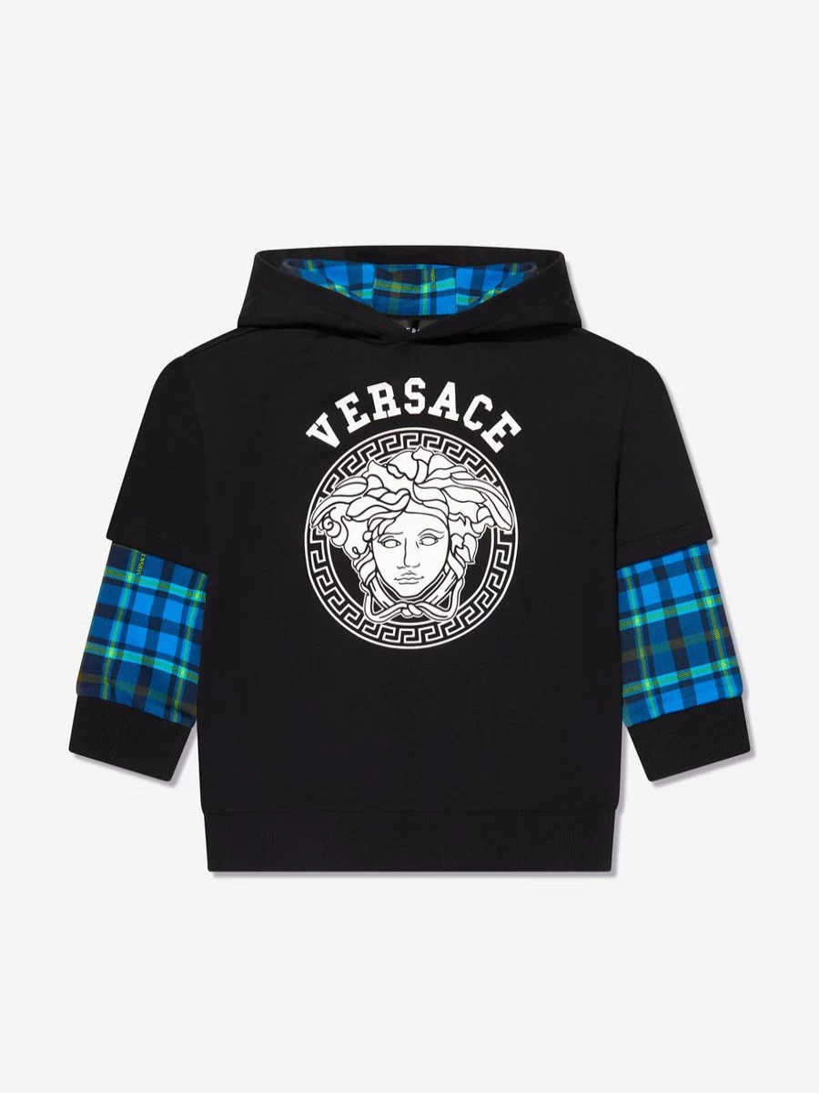 Versace Boys Black Tartan Sleeve Sweatshirt | Designer Kids Pullover