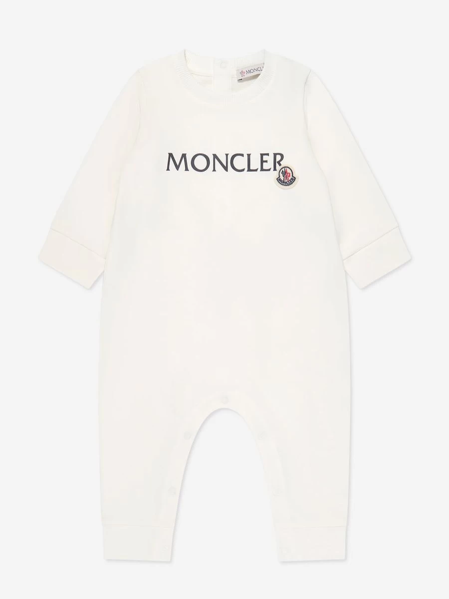 Moncler Enfant Boys White Baby Logo Romper - Premium Cotton Bodysuit for Infants