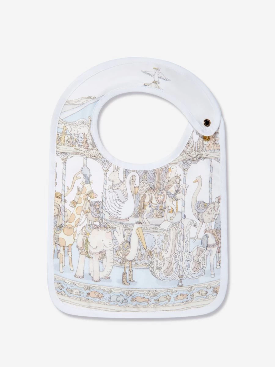 Atelier Choux Blue Satin Carousel Bib for Baby Boys - Luxurious & Soft