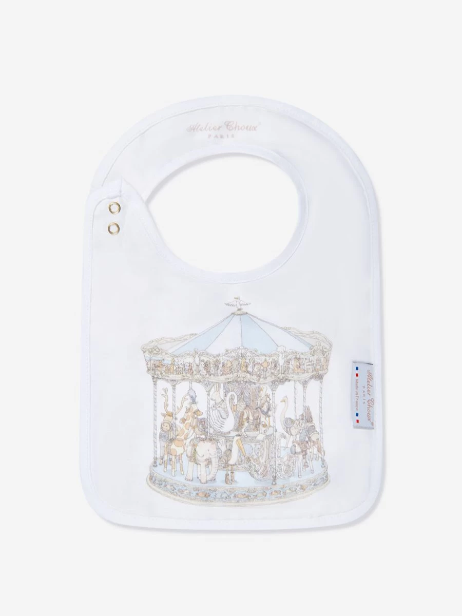 Atelier Choux Blue Satin Carousel Bib for Baby Boys - Luxurious & Soft