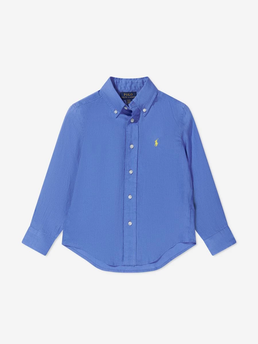 Ralph Lauren Kids Teen Boys' Blue Linen Logo Shirt - Casual Summer Top