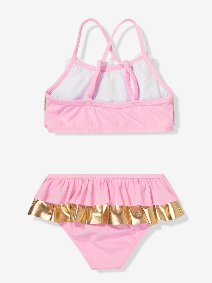 "Nessi Byrd Girls Pink Crochet Flower Bikini - Frilly River Swimwear for Kids"