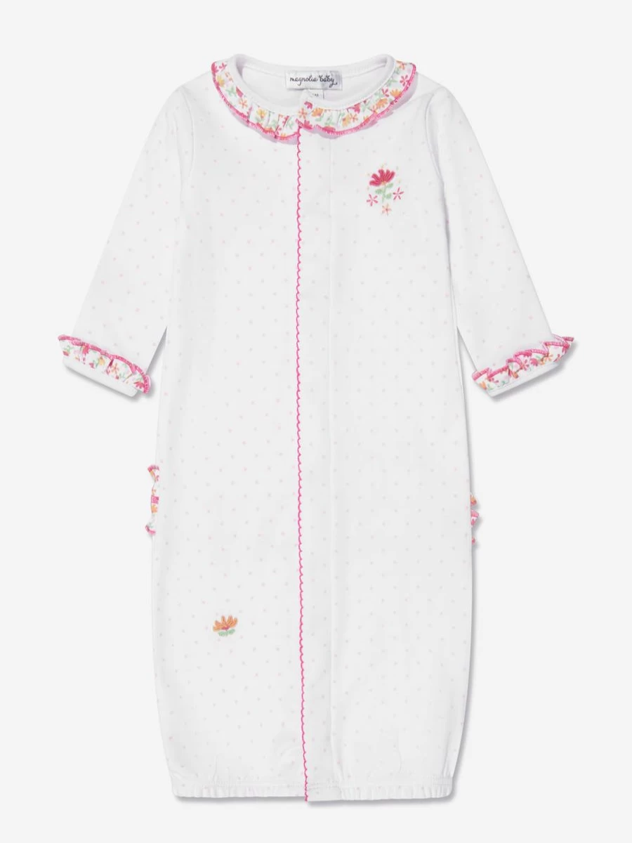 Magnolia Baby White Embroidered Ruffle Dress for Infant Girls - Elegant Convertible Outfit