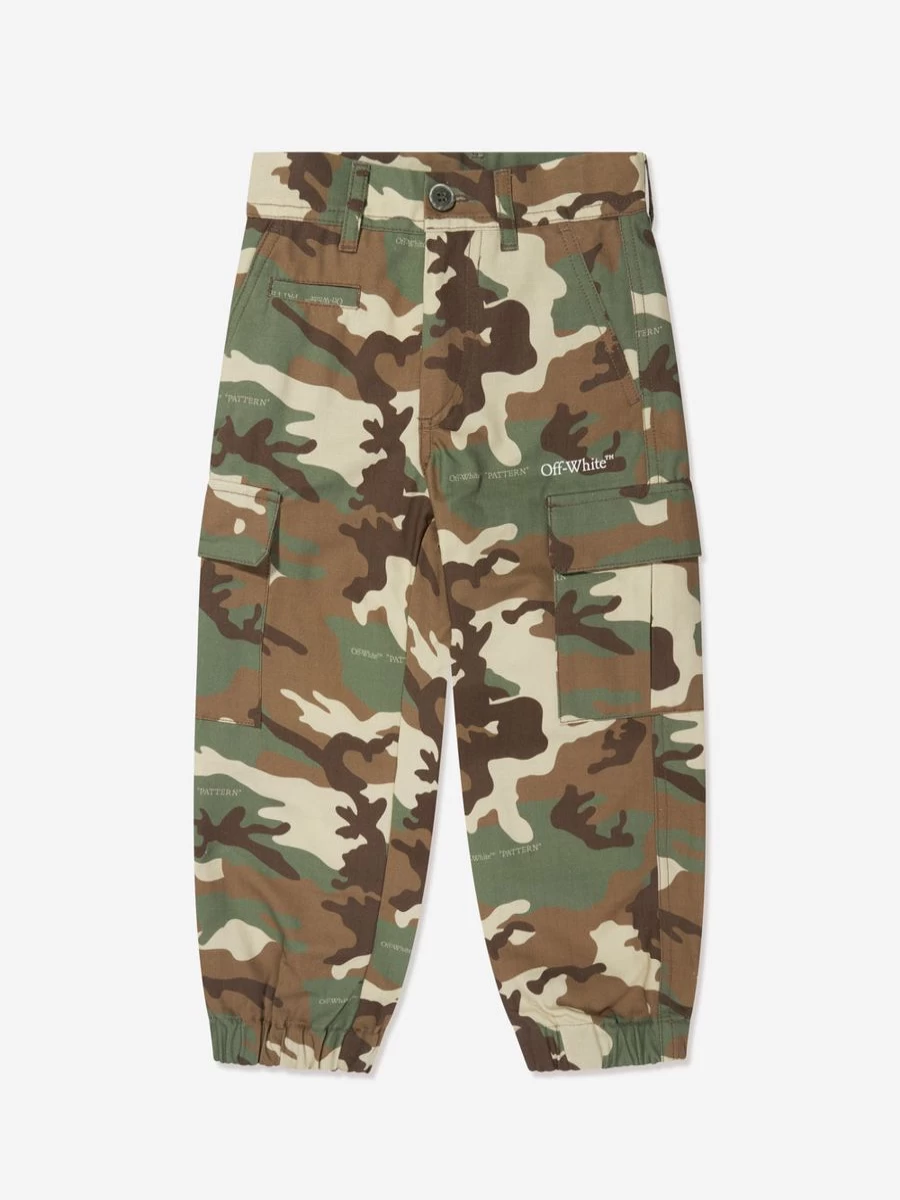 Off-White Boys Green Camouflage Diagonal Cargo Pants