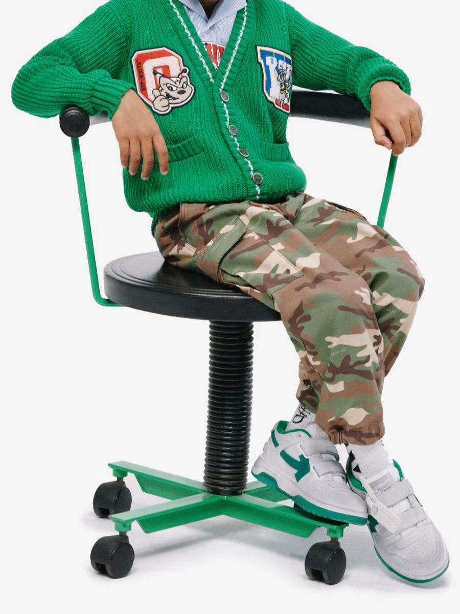 Off-White Boys Green Camouflage Diagonal Cargo Pants