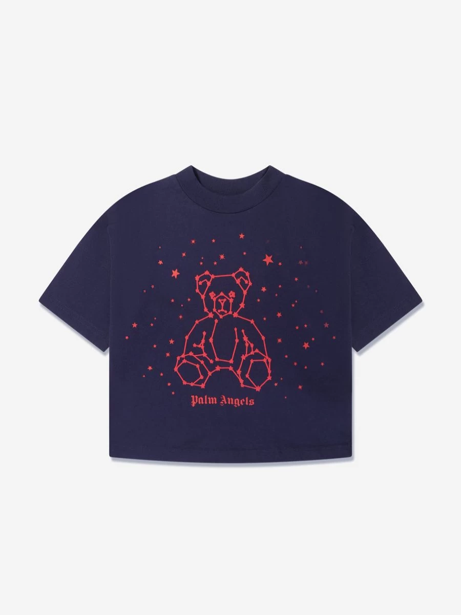 Palm Angels Boys Astro Bear Graphic Oversized Navy T-Shirt
