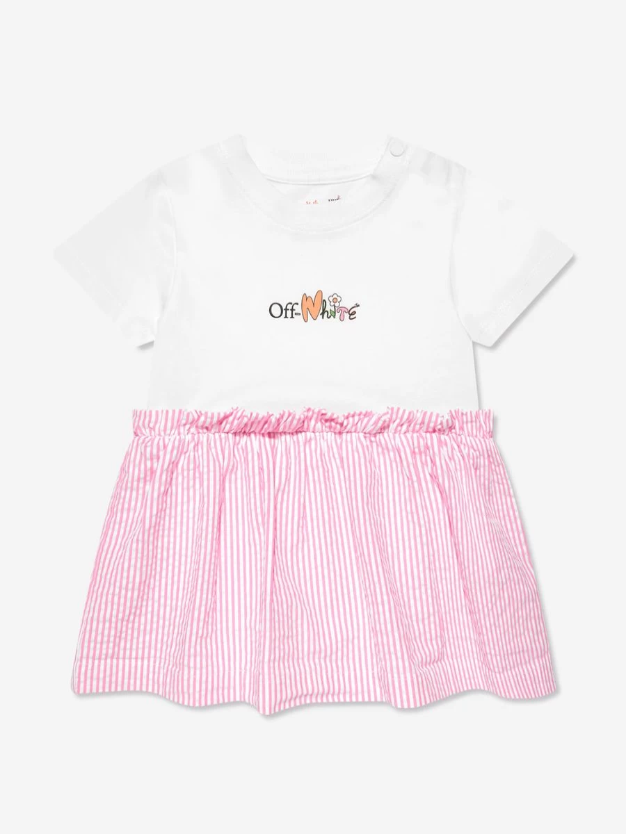 Off-White Baby Girls' Floral Print White Dress - Playful & Stylish