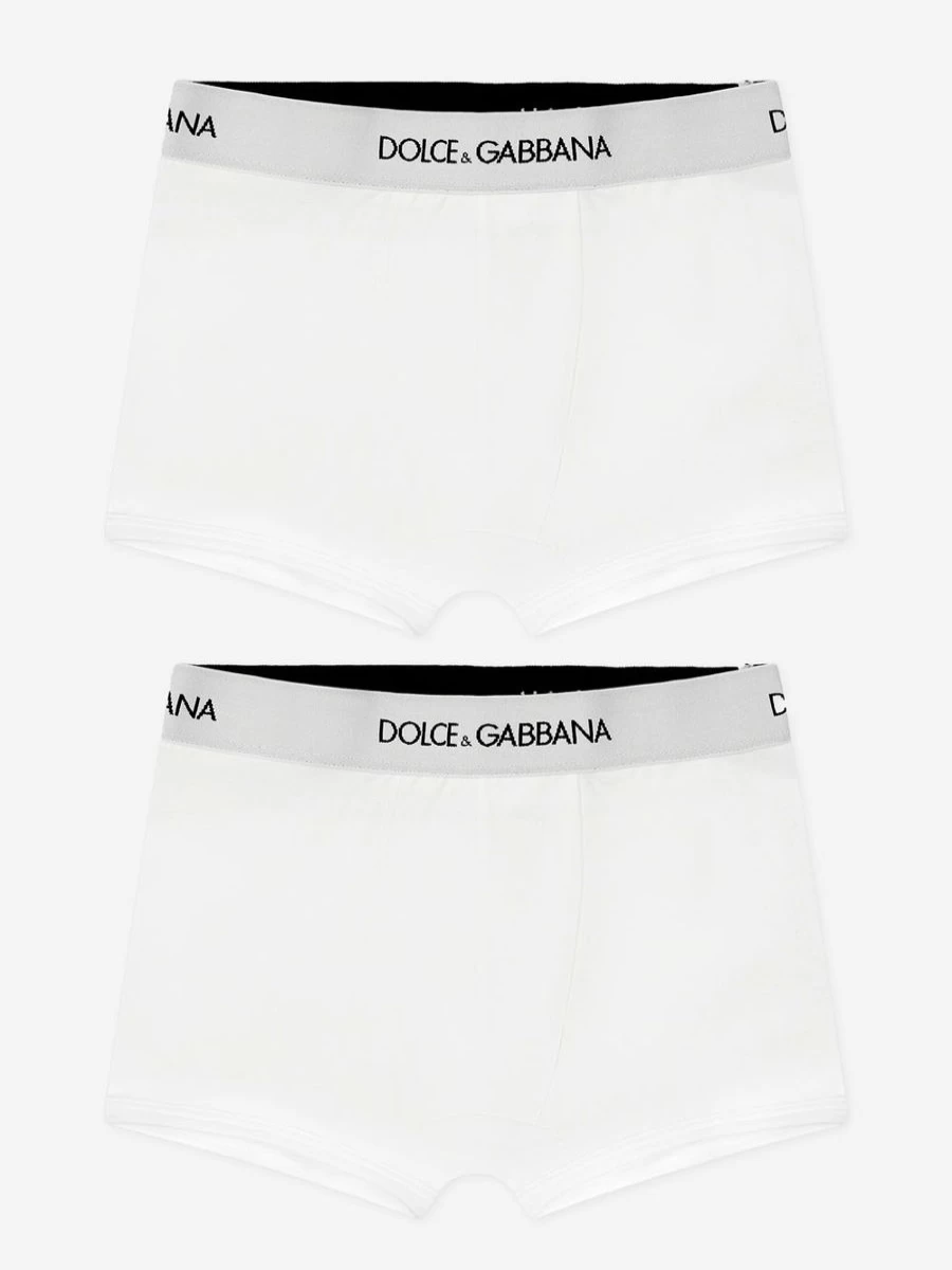 Dolce & Gabbana Kids Boys' Cotton Boxer Shorts 2-Pack - White Comfort Underwear Set for Boys