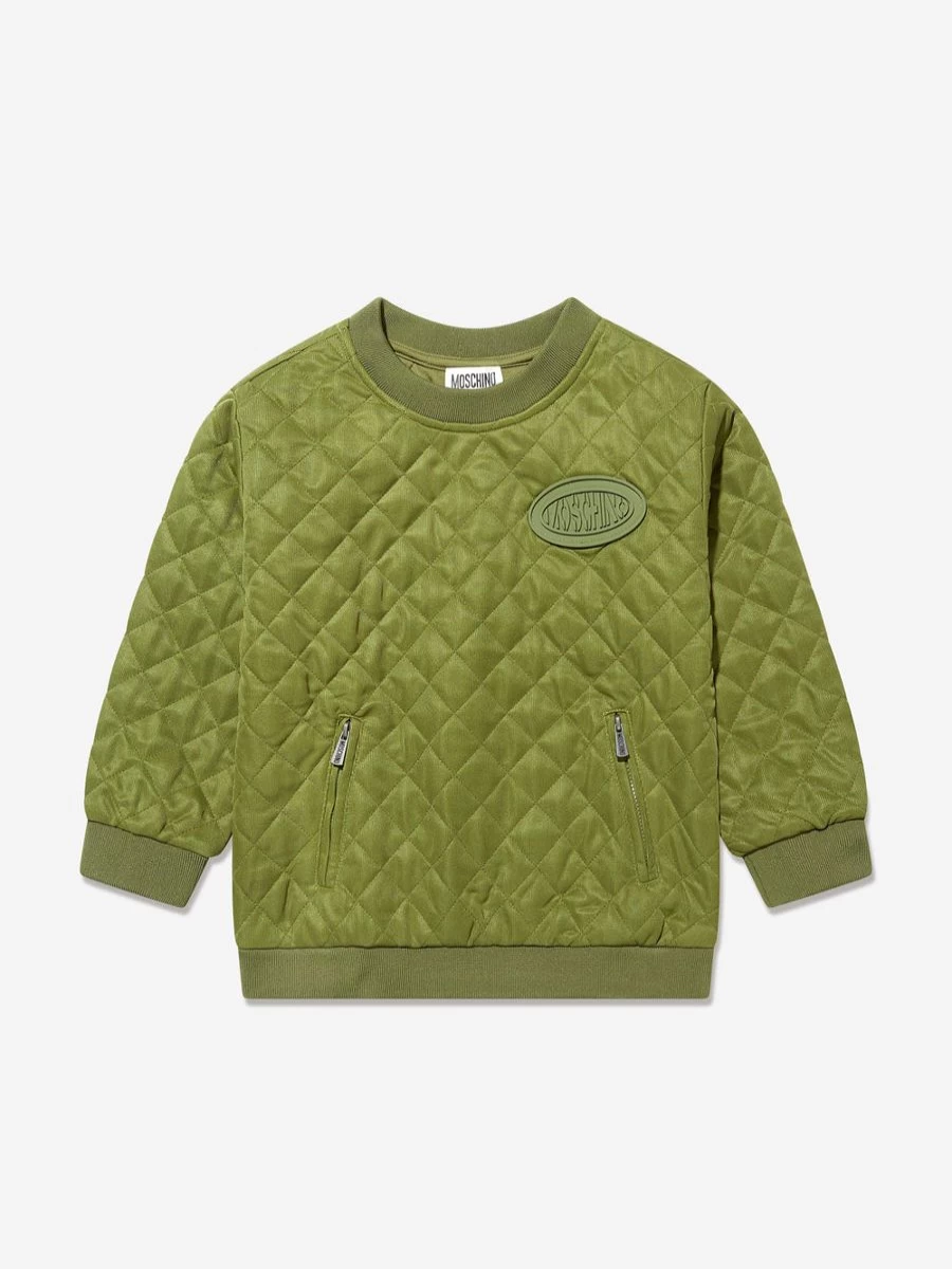 Moschino Kids Boys Green Quilted Sweatshirt | Stylish Comfort for Boys