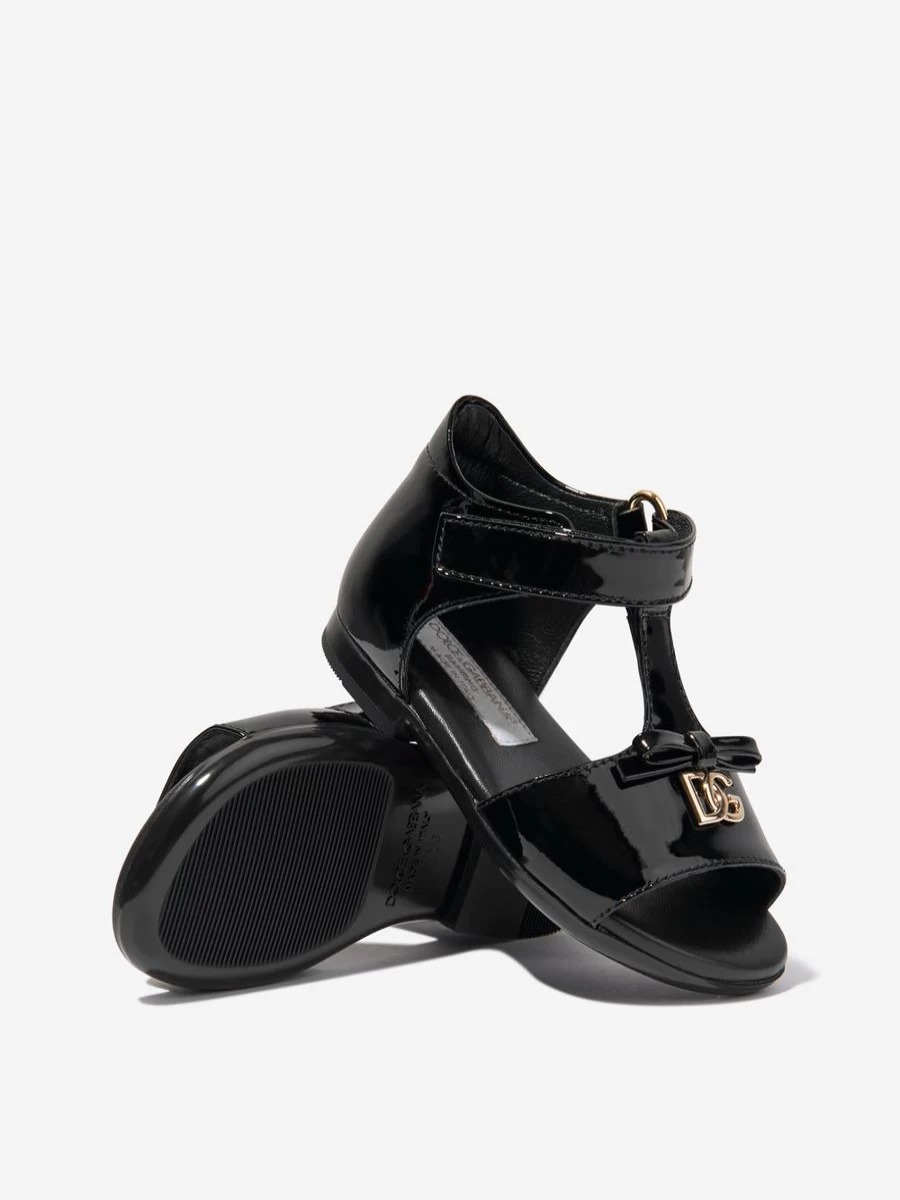Dolce & Gabbana Kids Baby Girls Black Patent Leather Sandals | Stylish & Comfortable Footwear