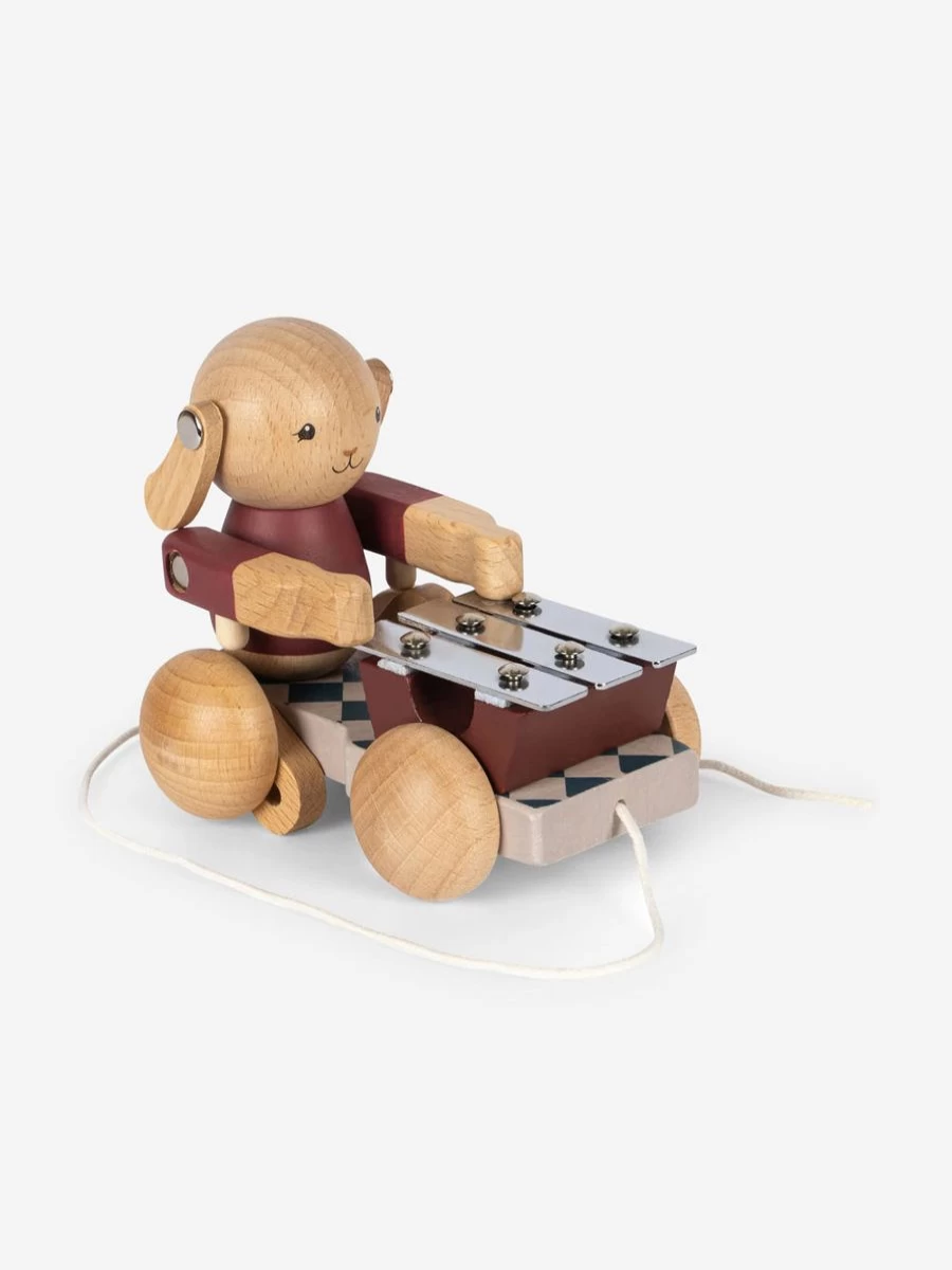 Konges Slojd Wooden Pull Along Bunny Musical Toy for Babies - Multicolor Educational Toddler Gift
