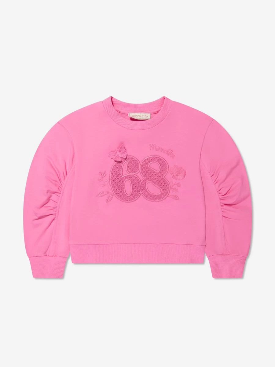 Monnalisa Teen Girls Pink Embroidered 68 Sweatshirt