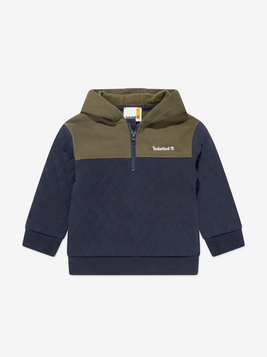 Timberland Boys Navy Quilted Hooded Sweatshirt - Warm Winter Jacket for Kids