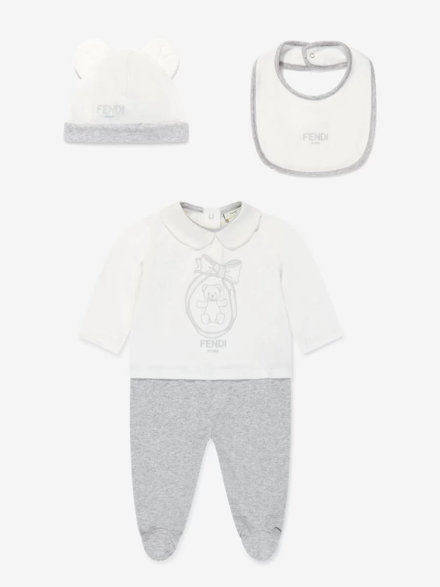 Fendi Kids Baby Logo White Babygrow Gift Set for Newborns