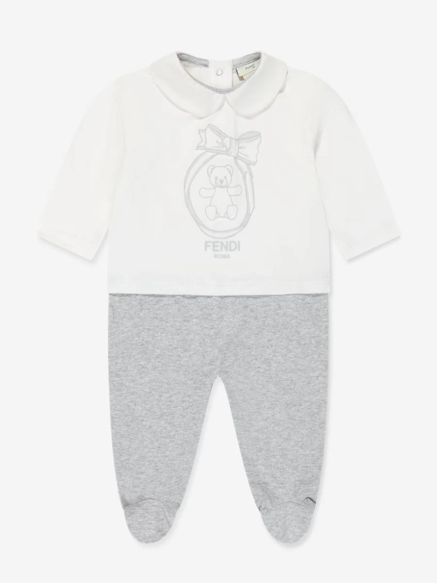 Fendi Kids Baby Logo White Babygrow Gift Set for Newborns