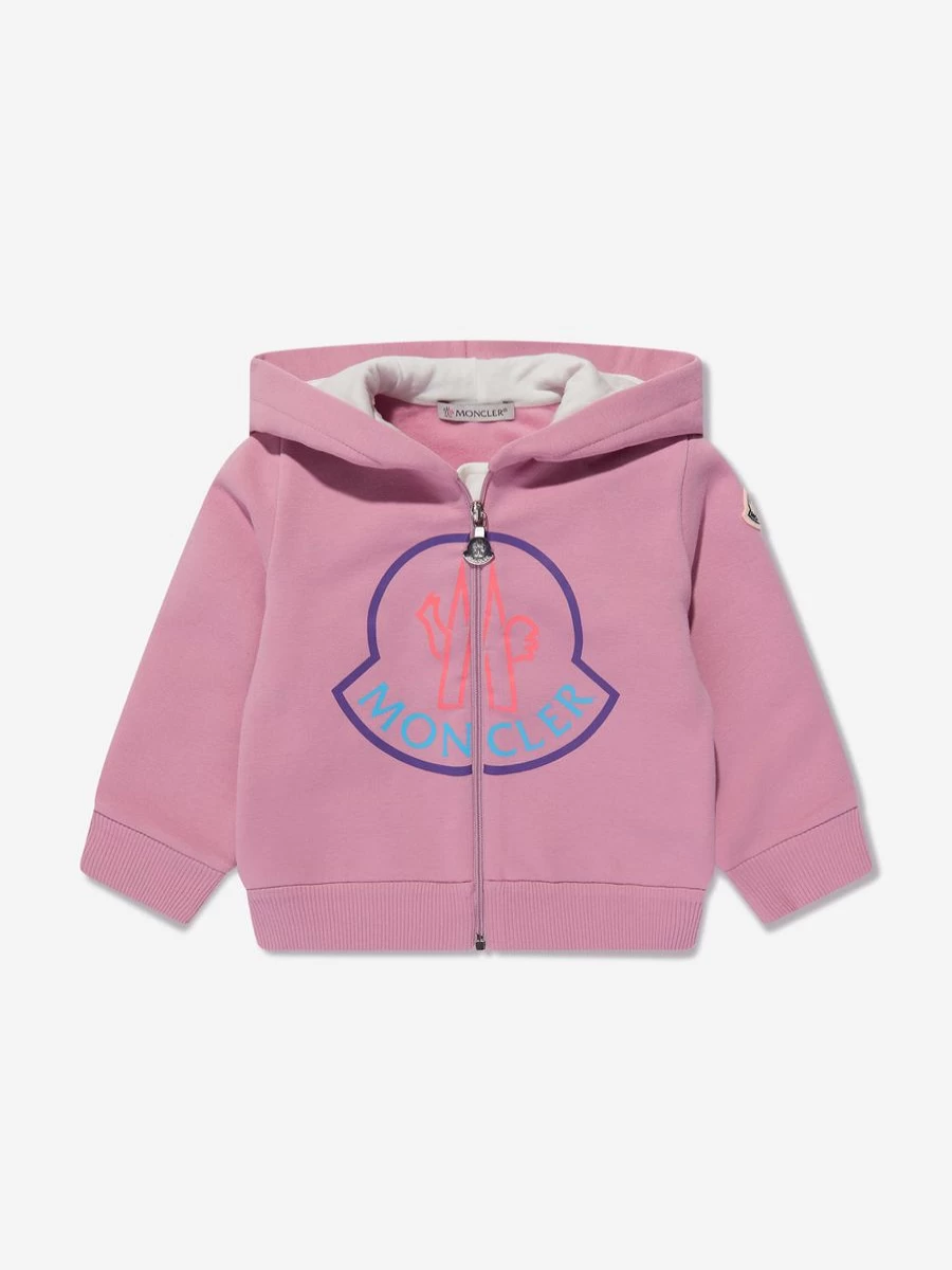 Moncler Enfant Baby Girls Pink Logo Zip Up Hooded Jacket