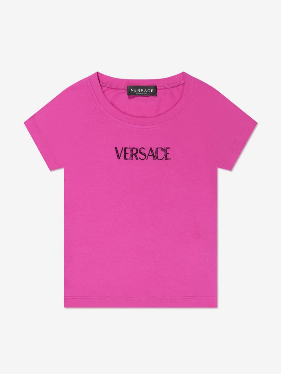 Versace Teen Girls Pink Logo T-Shirt | Fashion Cotton Top for Teens