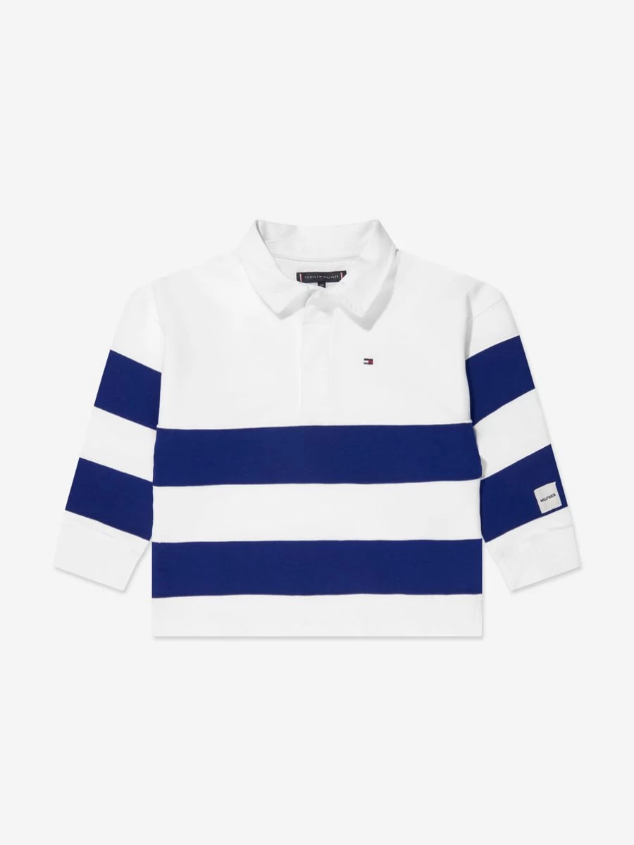 Tommy Hilfiger Boys' Blue Rugby Stripe Sweatshirt - Bold Striped Pullover for Active Kids