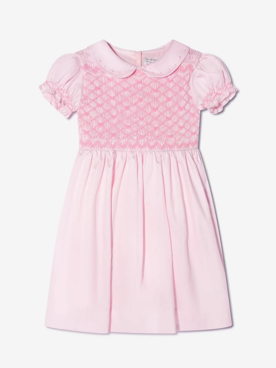 Rachel Riley Baby Girls Pink Smocked Dress with Bow & Bloomers | Elegant Outfit