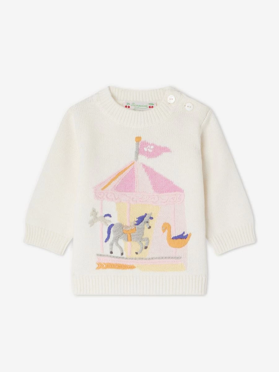Bonpoint Ivory Cashmere Jumper for Baby Girls – Soft & Luxurious Knit Sweater