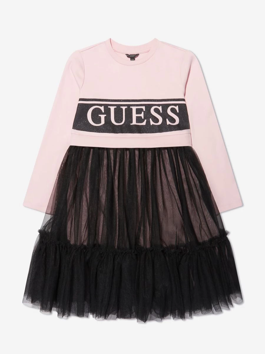 Guess Girls Pink Mixed Fabric Dress - Stylish & Comfortable Kids Dress