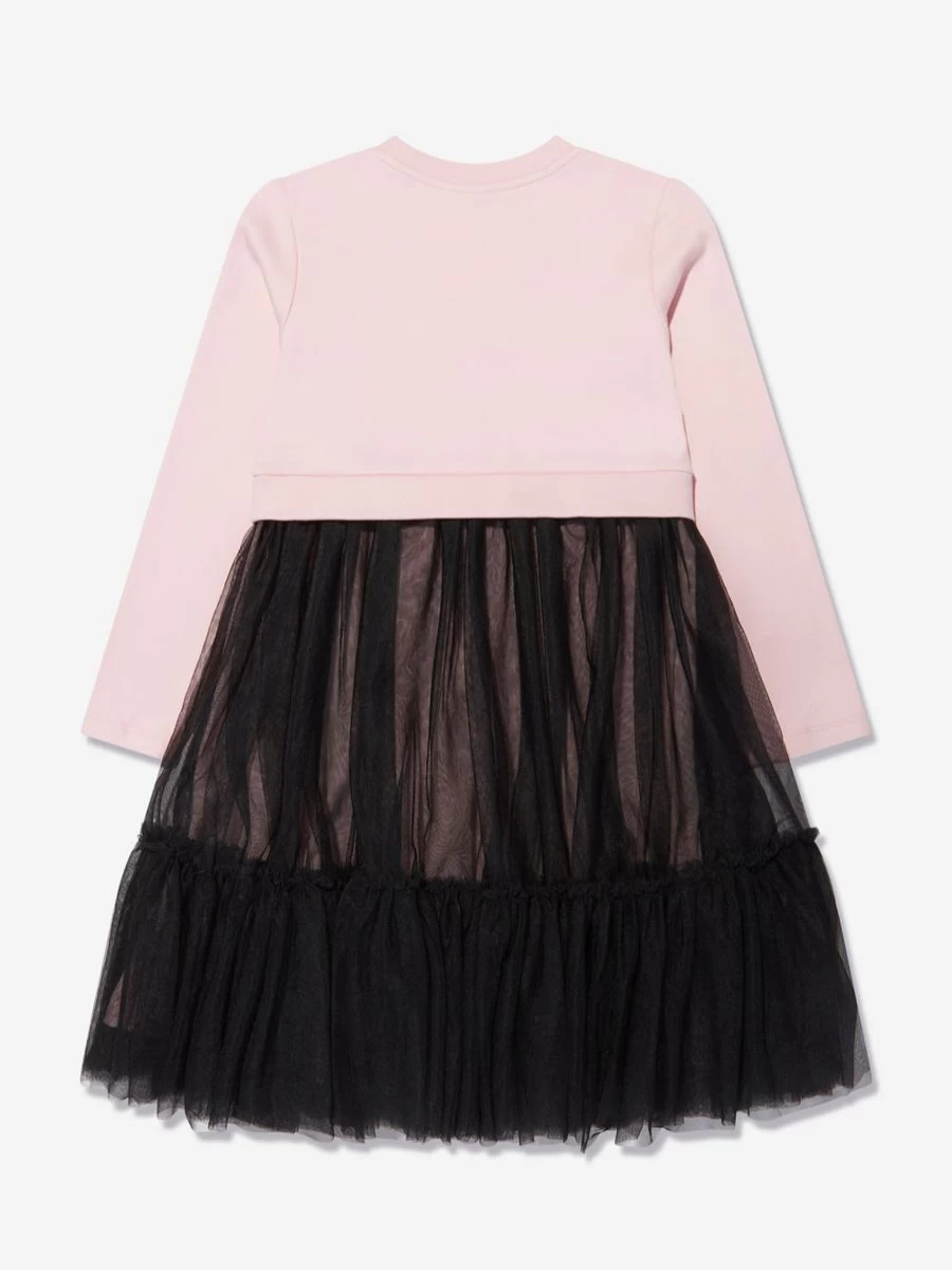 Guess Girls Pink Mixed Fabric Dress - Stylish & Comfortable Kids Dress