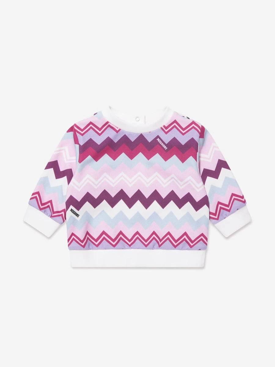 Missoni Baby Girls Pink Zigzag Pattern Sweatshirt - Soft Cotton Casual Pullover